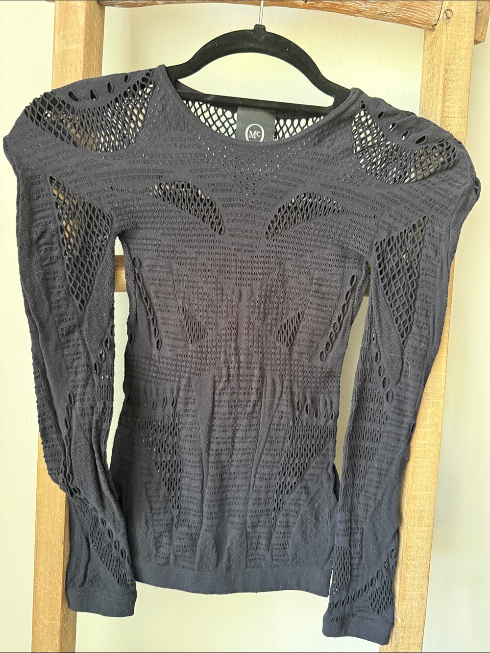 Alexander McQueen Black Openwork Long Sleeve Knit Top